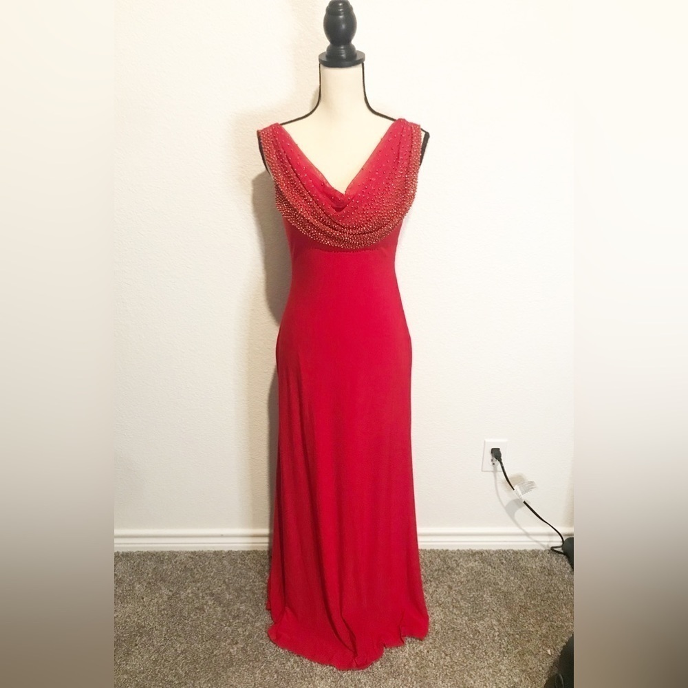 Cachet red beaded cowl neck long mother of the bride/party/prom dress size XS/S‌